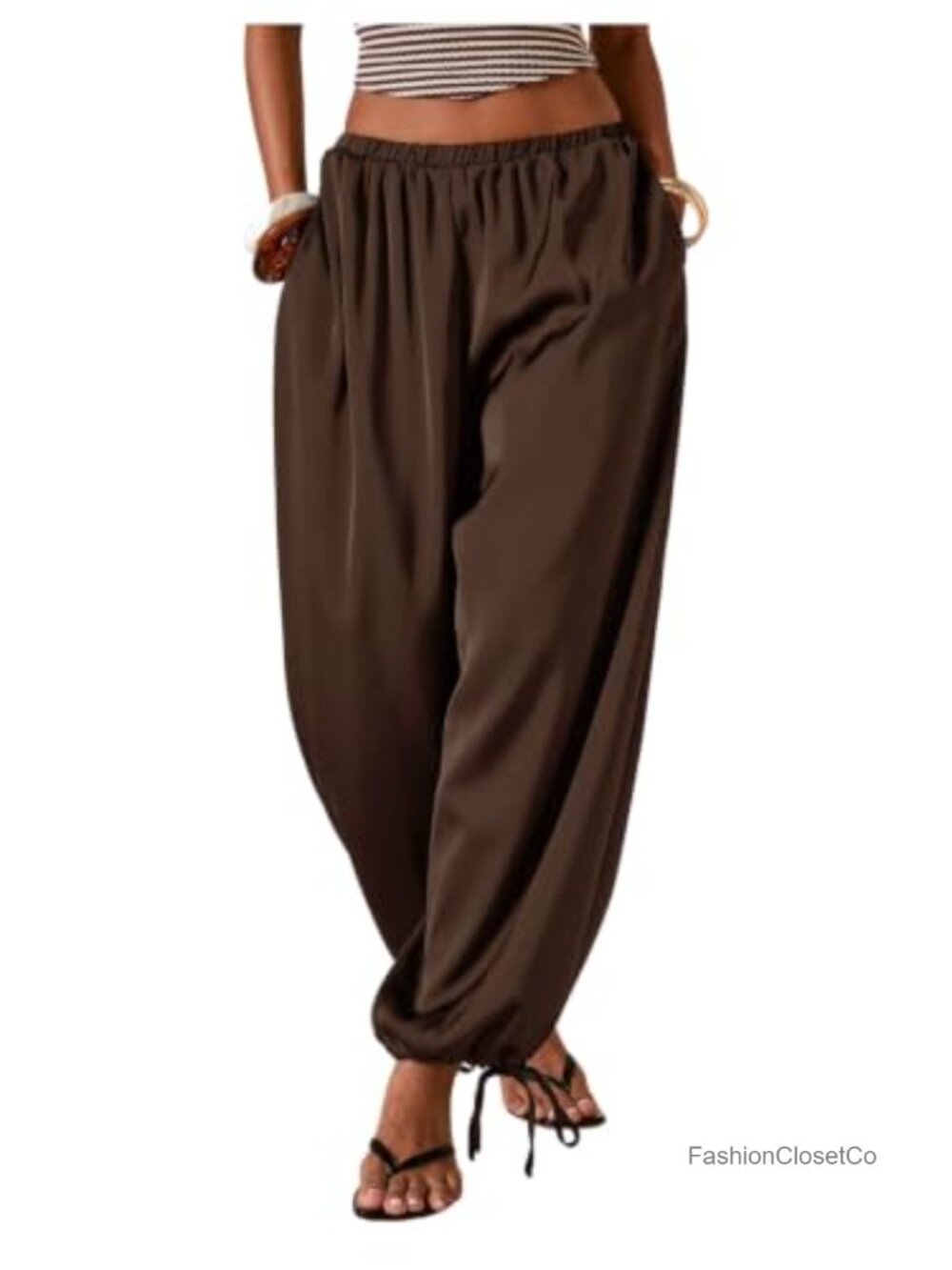 Satin Harem Pants Elastic Waist Baggy Silk Women Lounge Pants